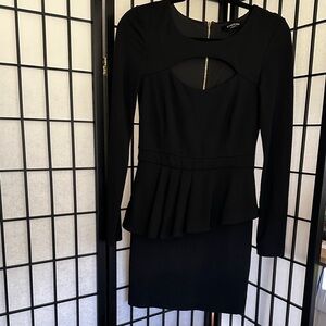 bebe Black Long-Sleeve Peplum Dress with Front Cutout
